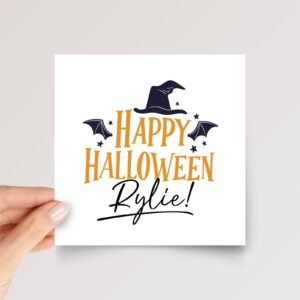 Personalized Halloween Card for Daughter with Witch Hat and Bat Wings