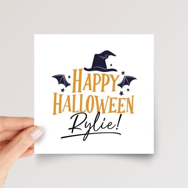 Personalized Halloween Card for Daughter with Witch Hat and Bat Wings - Image 1 Personalized Halloween Card for Daughter with Witch Hat and Bat Wings
