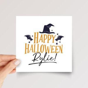 Personalized Halloween Card for Daughter with Witch Hat and Bat Wings