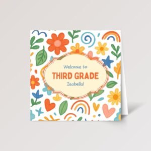 Floral Back to School Card for Kindergarten, First, Second, Third Grade