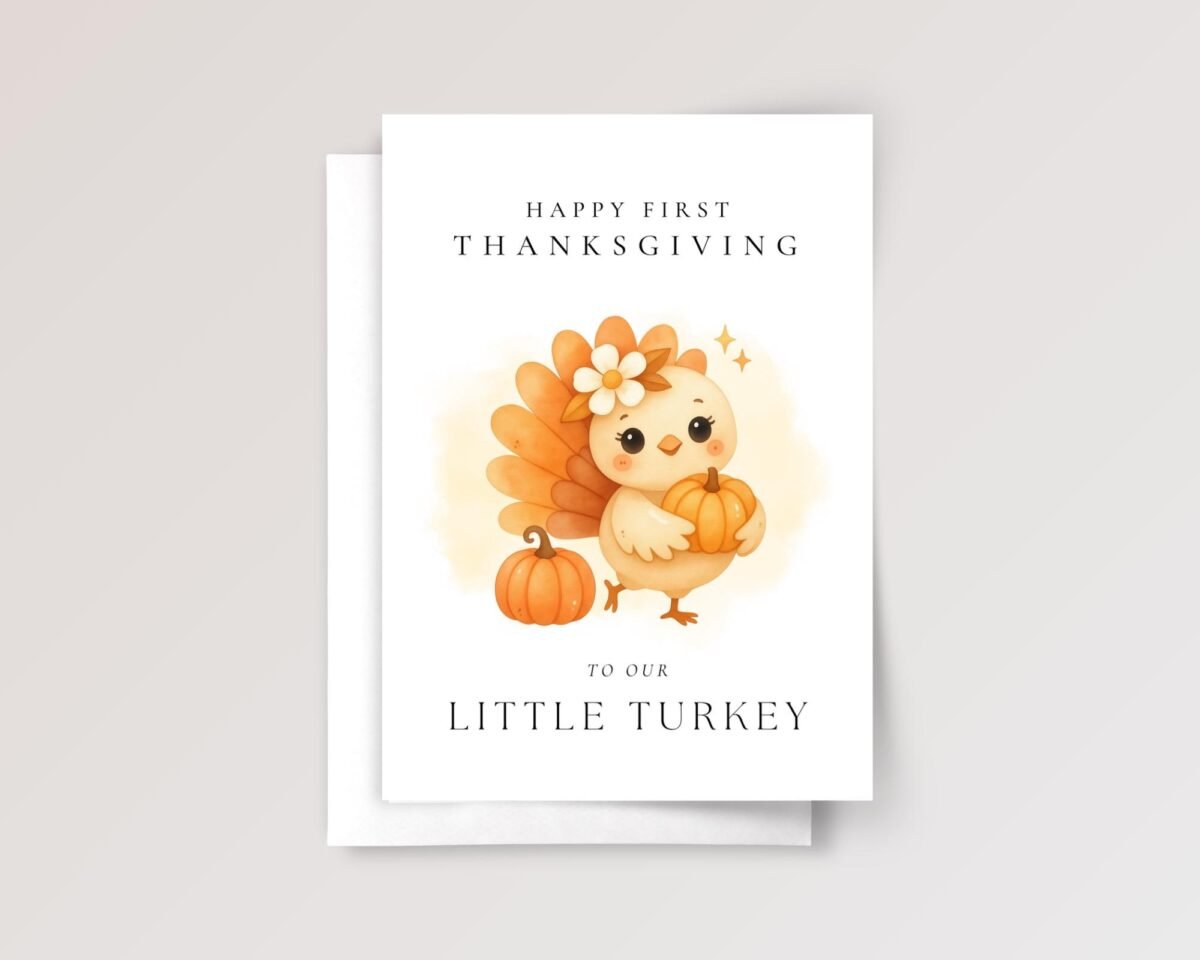 Personalized First Thanksgiving Card for Granddaughter/Grandson | Little Turkey