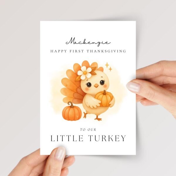 Personalized First Thanksgiving Card for Granddaughter/Grandson | Little Turkey