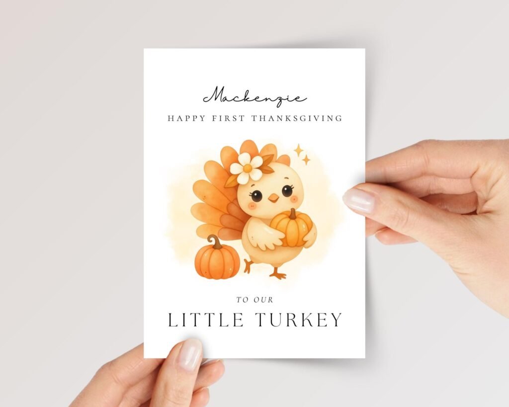 Personalized First Thanksgiving Card for Granddaughter/Grandson | Little Turkey