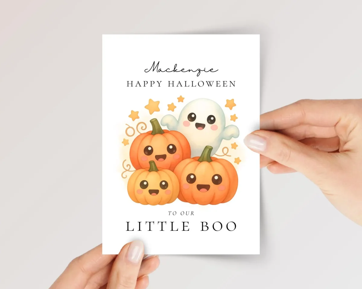 Halloween Card for Daughter or Grandson With Ghost and Pumpkins | Little Boo