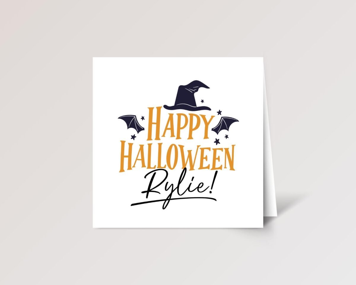 Personalized Halloween Card for Daughter with Witch Hat and Bat Wings