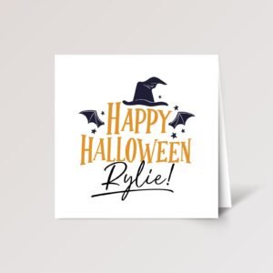 Personalized Halloween Card for Daughter with Witch Hat and Bat Wings