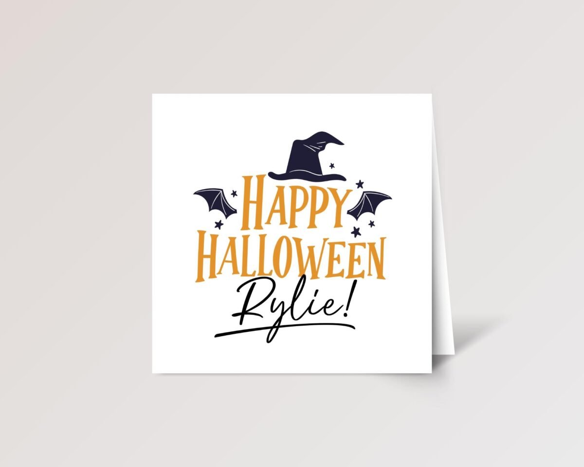 Personalized Halloween Card for Daughter with Witch Hat and Bat Wings