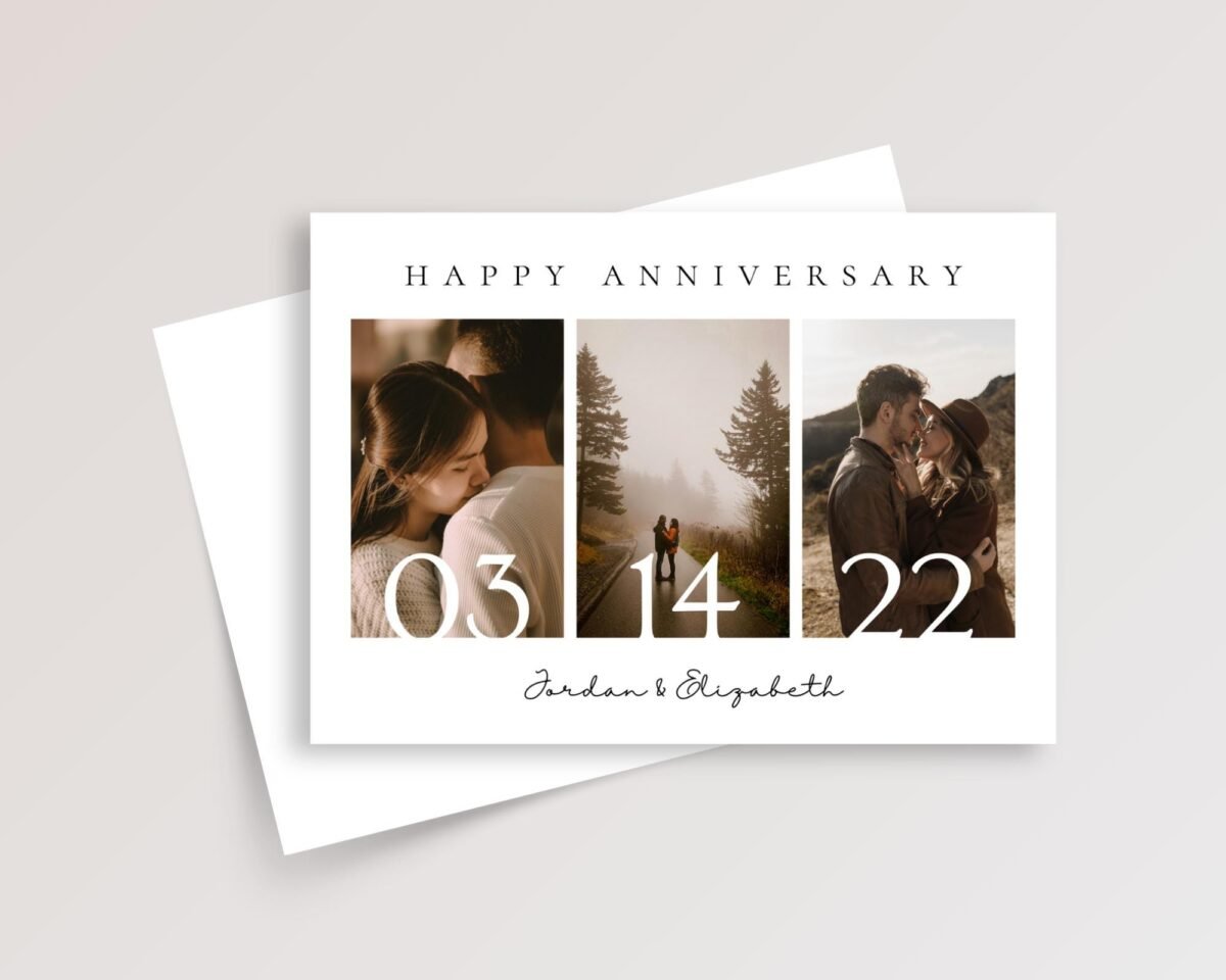 Custom Wedding Anniversary Card For Couple with Photo Collage
