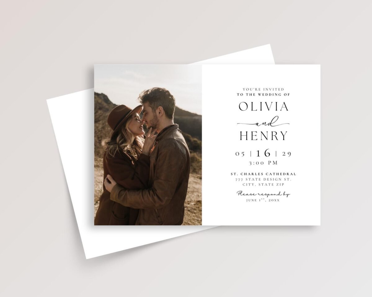 Folded Wedding Invitations with Photo and Envelope