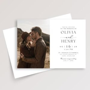 Folded Wedding Invitations with Photo and Envelope