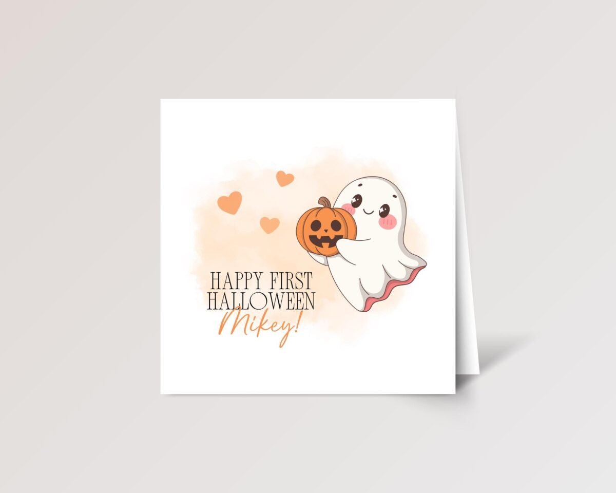 First Halloween Card for Grandson, Baby Boy with Ghost First Halloween Card for Grandson, Baby Boy with Ghost