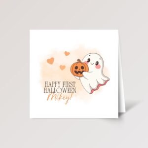 First Halloween Card for Grandson, Baby Boy with Ghost First Halloween Card for Grandson, Baby Boy with Ghost