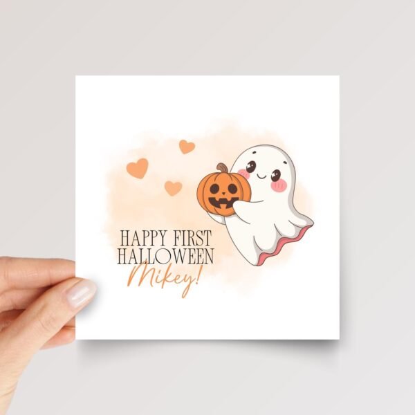 First Halloween Card for Grandson, Baby Boy with Ghost - Image 1 First Halloween Card for Grandson, Baby Boy with Ghost