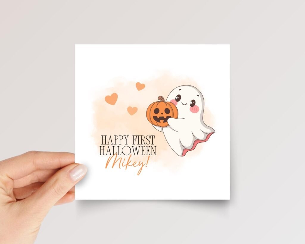 First Halloween Card for Grandson, Baby Boy with Ghost