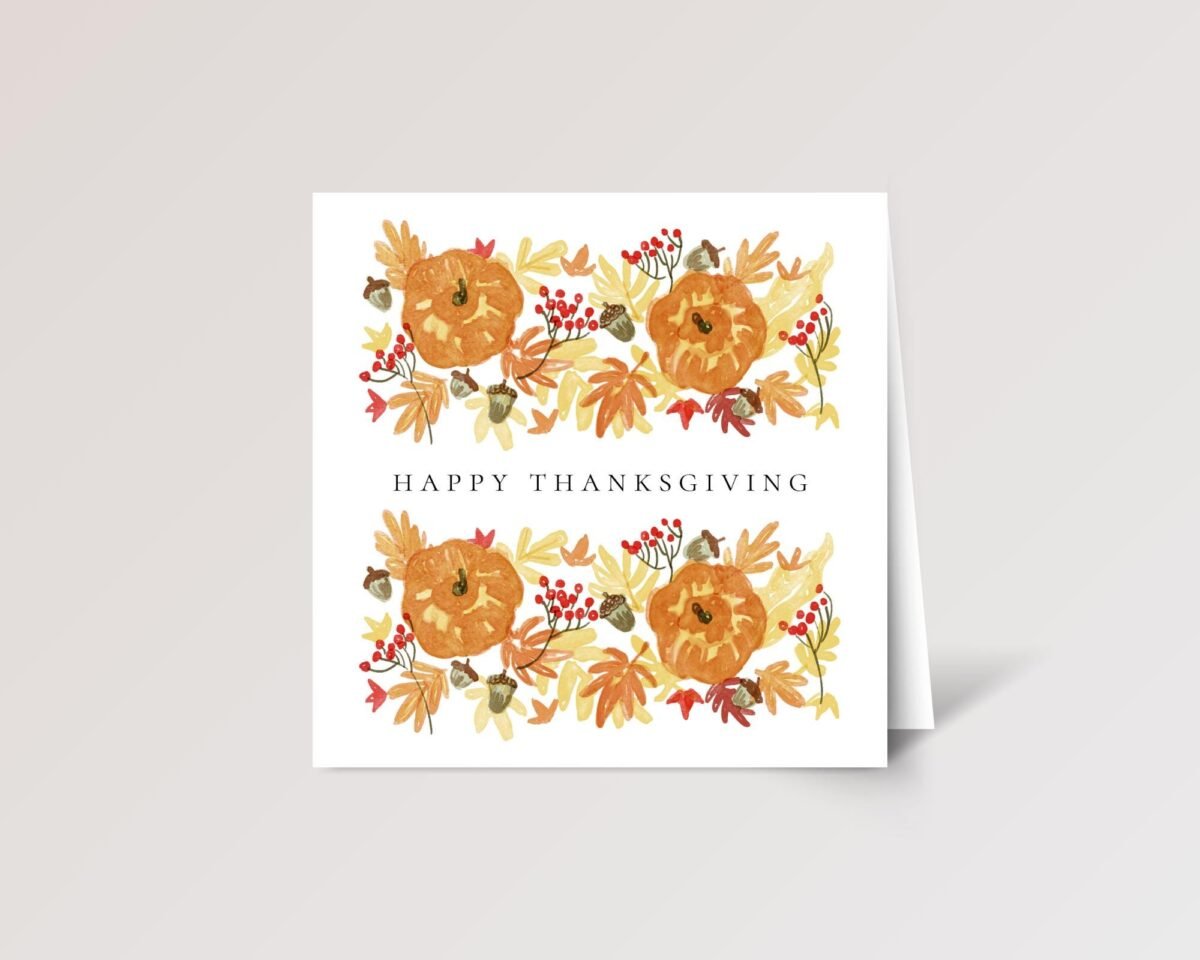 Thanksgiving Card with Leaves and Pumpkins - Image 1 Thanksgiving Card with Leaves and Pumpkins