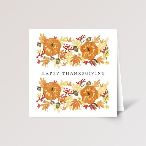 Thanksgiving Card with Leaves and Pumpkins