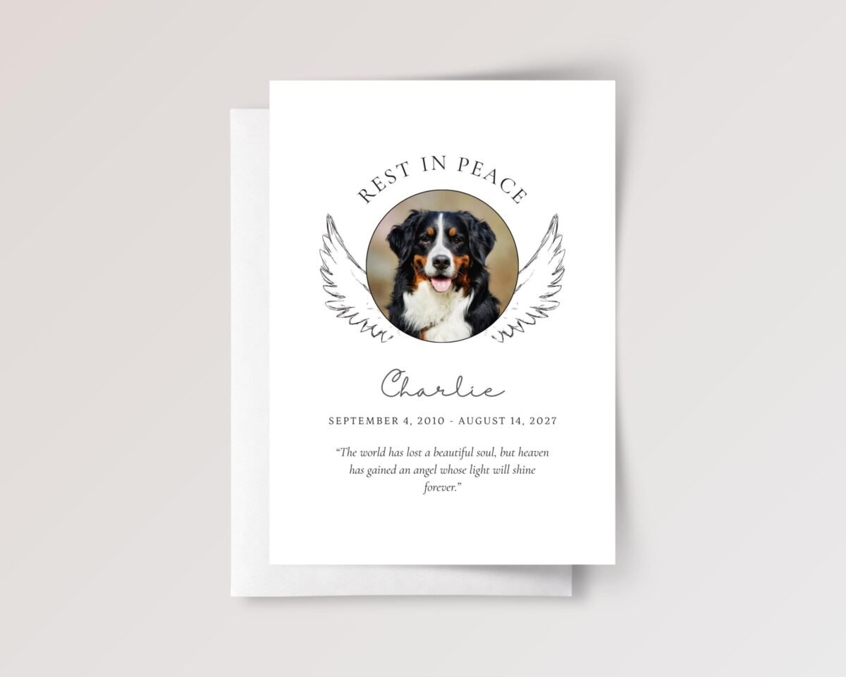 Pet Photo Card With Wings for Funeral/Pet Loss, Grieving