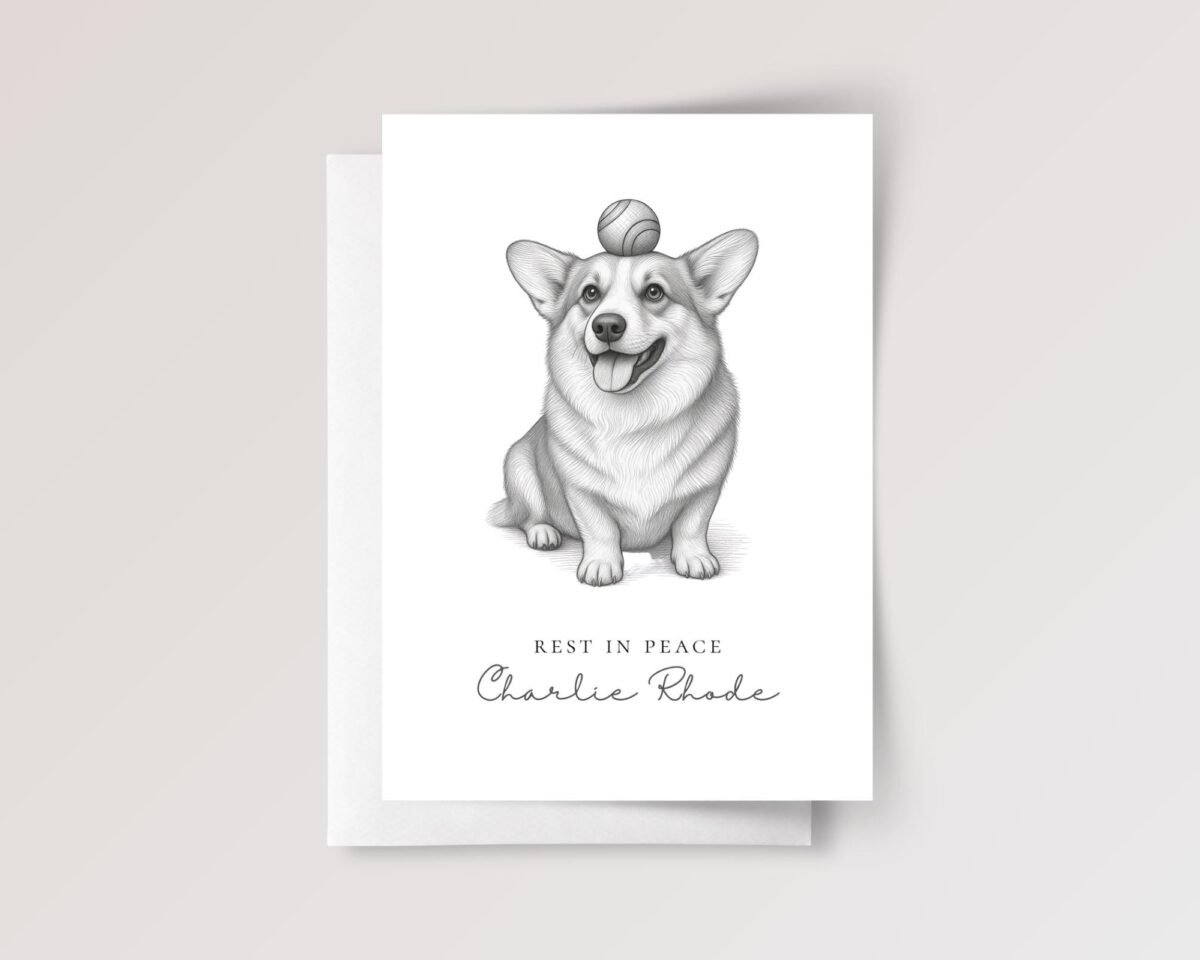 Pet Portrait Funeral Card with Photo Sketch in Black & White