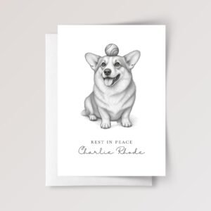 Pet Portrait Funeral Card with Photo Sketch in Black & White