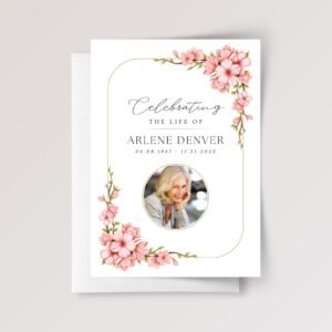 Funeral Card for Celebration of Life with Pink Flowers