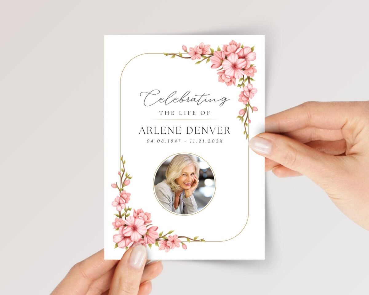 Funeral Card for Celebration of Life with Pink Flowers