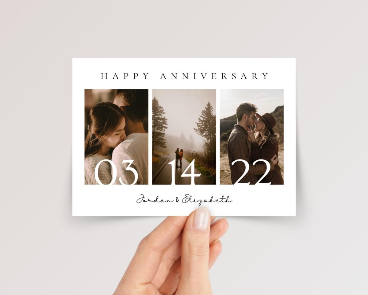 Custom Wedding Anniversary Card For Couple with Photo Collage