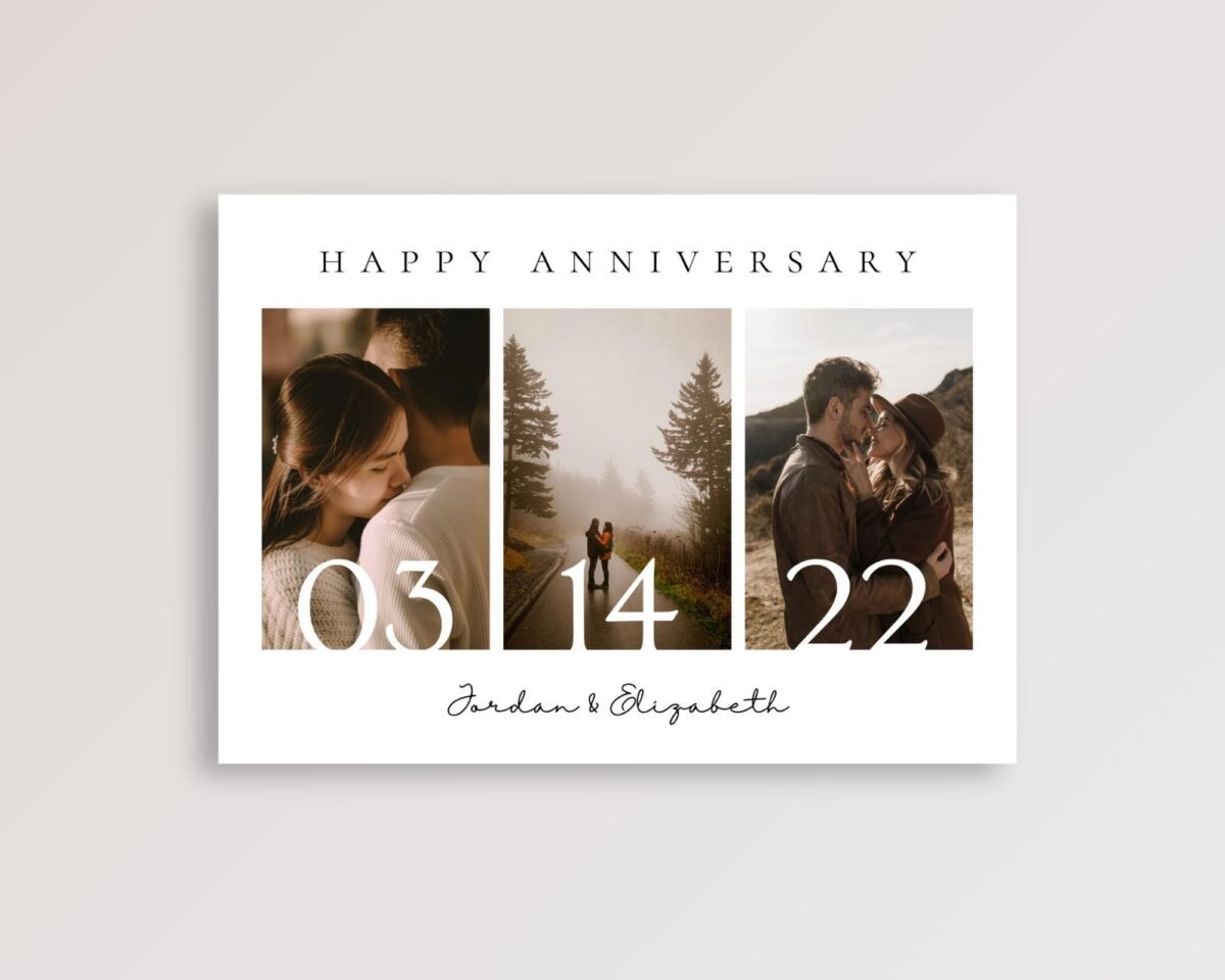 Custom Wedding Anniversary Card For Couple with Photo Collage