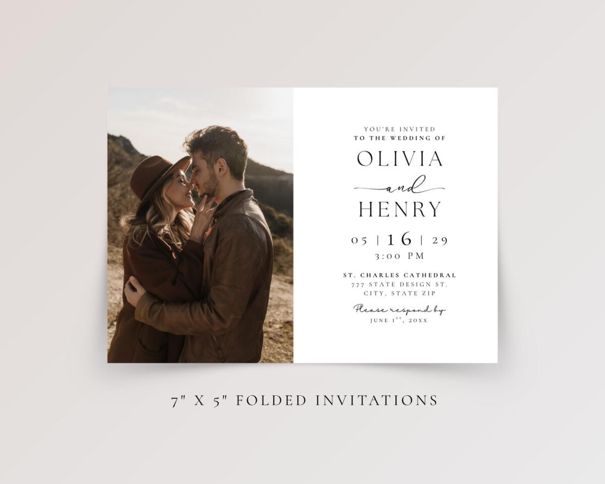 Folded Wedding Invitations with Photo and Envelope