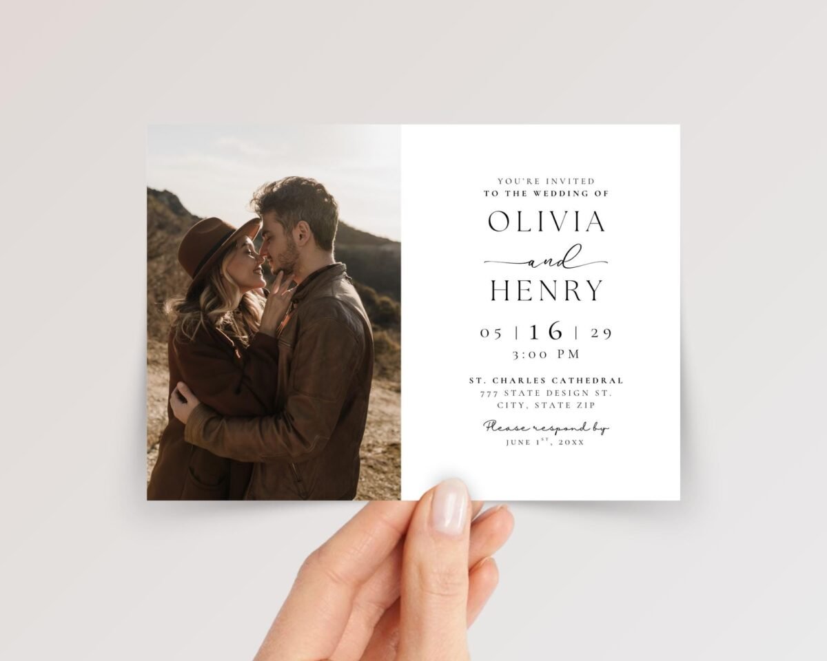 Folded Wedding Invitations with Photo and Envelope