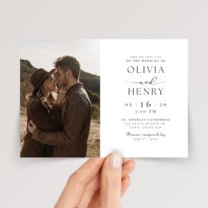 Folded Wedding Invitations with Photo and Envelope