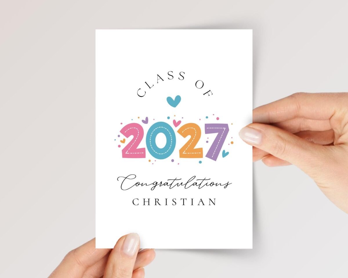 2027 Graduation Card for Kids with Hearts and Confetti