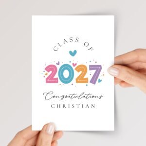 2027 Graduation Card for Kids with Hearts and Confetti