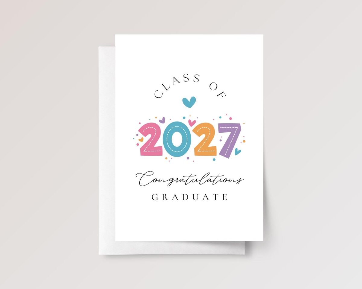 2027 Graduation Card for Kids with Hearts and Confetti
