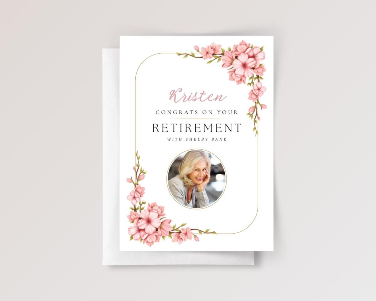 Photo Retirement Card for Wife, Mom, Colleague/Boss with Pink Flowers - Image 4 Photo Retirement Card for Wife, Mom, Colleague/Boss with Pink Flowers
