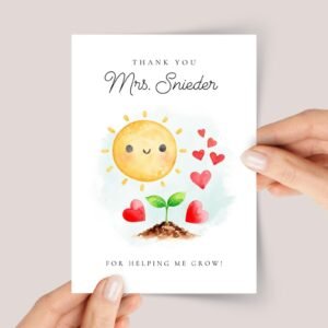 Personalized Thank You Card for Teacher with Sun and Seedling