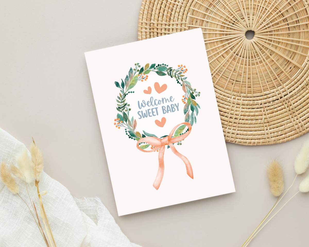 Baby Shower Card with Floral Wreath Baby Shower Card with Floral Wreath