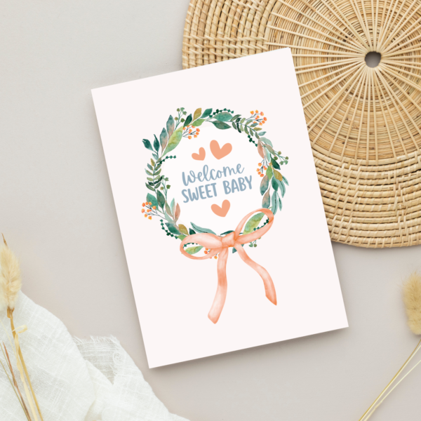 Baby Shower Card with Floral Wreath