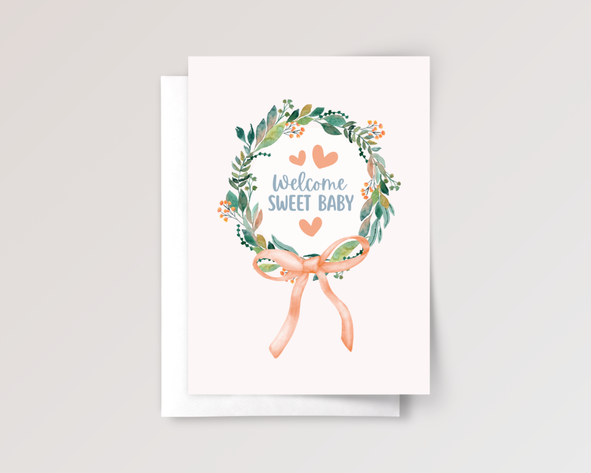Baby Shower Card with Floral Wreath Baby Shower Card with Floral Wreath