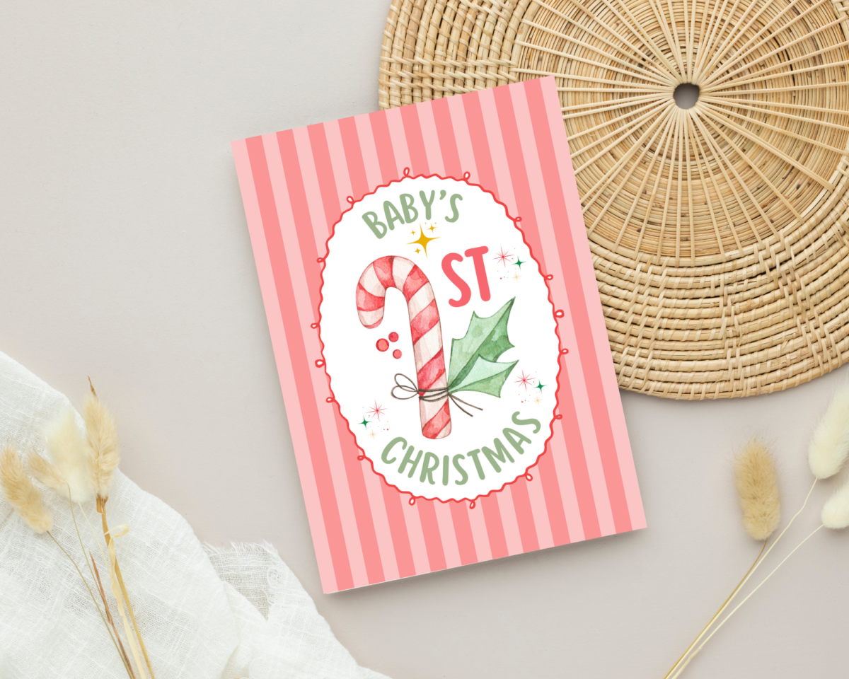 Baby's First Christmas Card with Candy Cane