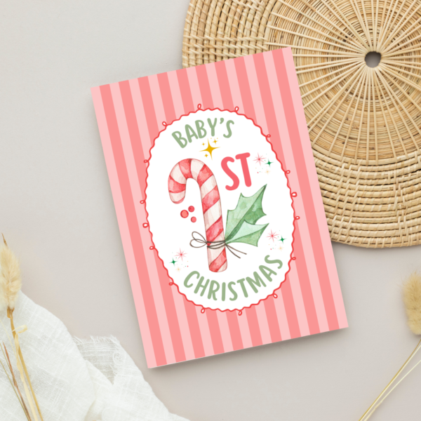 Baby's First Christmas Card with Candy Cane