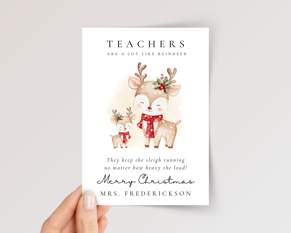 Personalized Christmas Card for Teacher with Reindeer