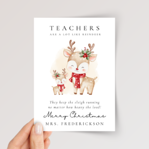 Personalized Christmas Card for Teacher with Reindeer
