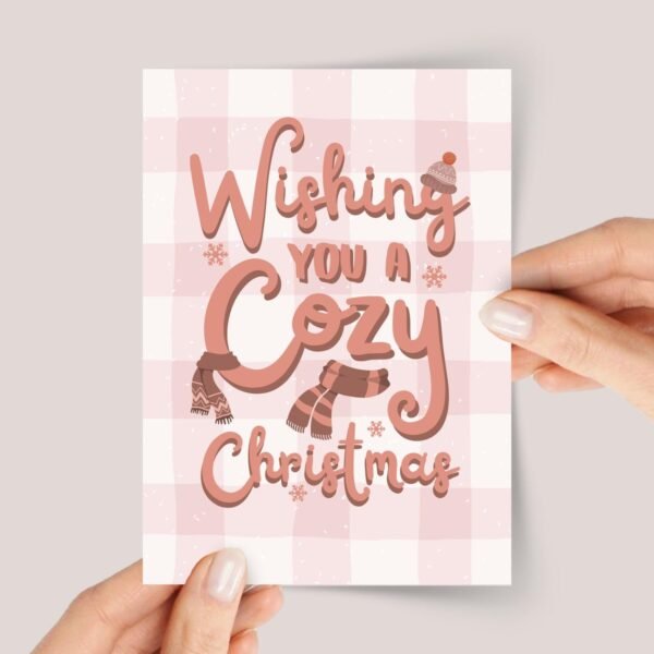 Cozy Christmas Card Pack with Pink Gingham, 5 x 7 Holiday Greeting Cards and Envelopes