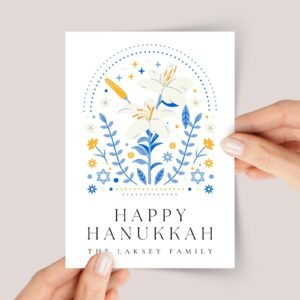Personalized Hanukkah Card Pack, 5 x 7 Floral Greeting Cards and Envelopes
