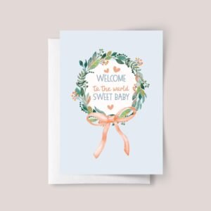Baby Announcement Card with Christmas Wreath, 5 x 7 Greeting and Envelope