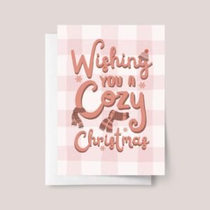 Cozy Christmas Card Pack with Pink Gingham, 5 x 7 Holiday Greeting Cards and Envelopes