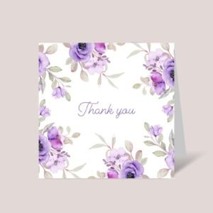 Floral Thank You Card Pack with Purple Roses, Square Greeting Cards and Envelopes
