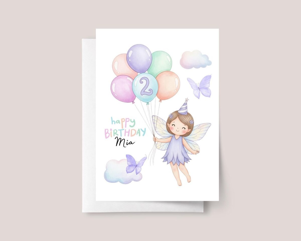 Fairy Birthday Card for Kids and Toddlers Turning 1-3 and Up