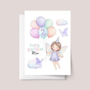Fairy Birthday Card for Kids and Toddlers Turning 1-3 and Up