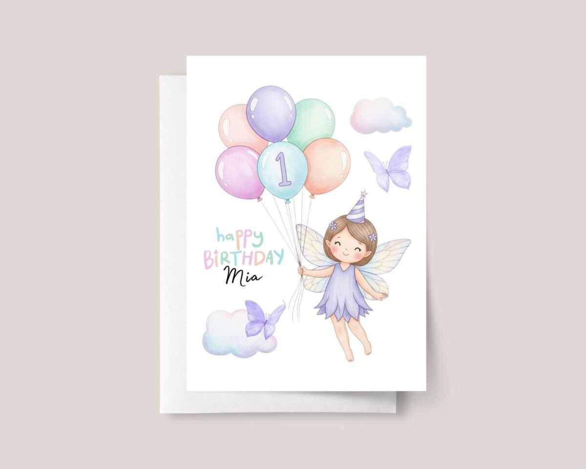 Fairy Birthday Card for Kids and Toddlers Turning 1-3 and Up